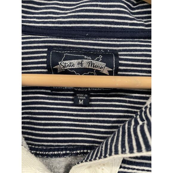 State of Mine Indiana Blue White Stripe Quarter Button Up Pullover Sweater Med - Picture 3 of 13